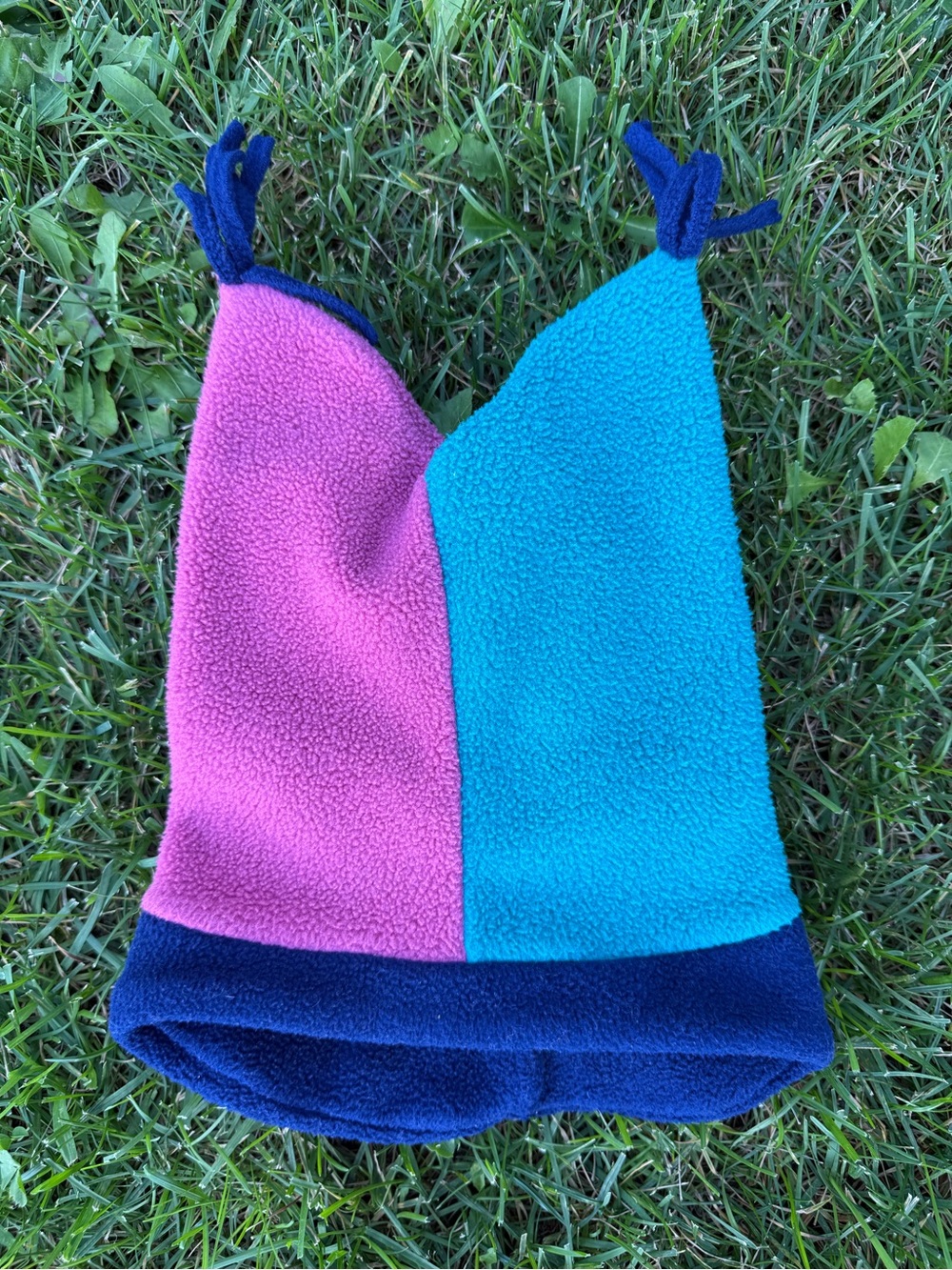 Vintage LandsEnd Kids Colorblock Fleece jester Hat - Pink & Teal XS/S